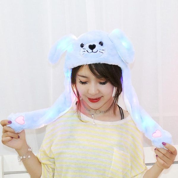 

missky female beanies caps cute cartoon figure funny girl women hat with moving ears for summer, Blue;gray