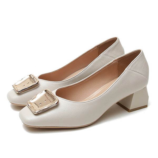 

large size 32-44 spring new women's single shoes fashion shallow mouth elegant square head soft bottom shoes middle heels, Black