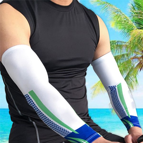 

men sports running bike cycling basketball volleyball golf compression arm warmer sun uv protection elbow arm sleeves cover ahpu, Black;gray
