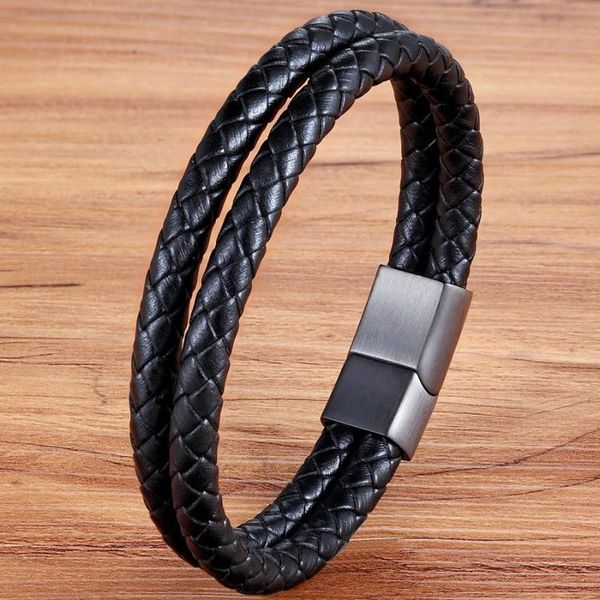 

tyo personality genuine leather bracelet double layer black bangle for female accessories jewelry for birthday party gift, Golden;silver