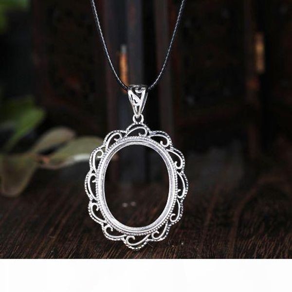 

real sterling silver 925 retro vintage party pendant semi mount oval cabochon 19x23mm for amber agate opal turquoise lapis lazuli setting