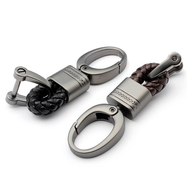 

keychains leather rope keychain for car hand woven horseshoe buckle key rings detachable metal luxury chains couple auto gift, Silver