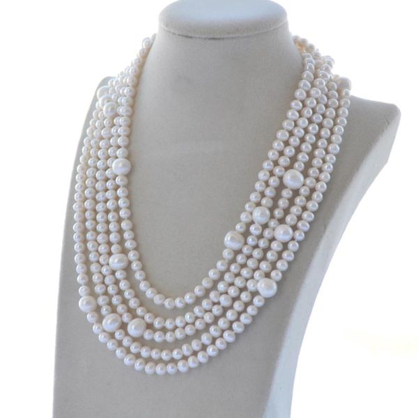 

z10435 50"~100" 10mm white round freshwater pearl necklace, Silver