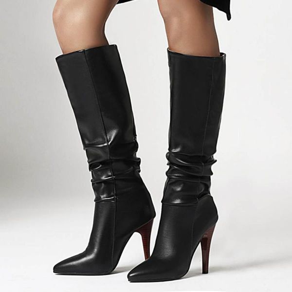 

boots arrivals brand big size 43 thin heels winter shoes women fashion elegant ladies female footwear, Black