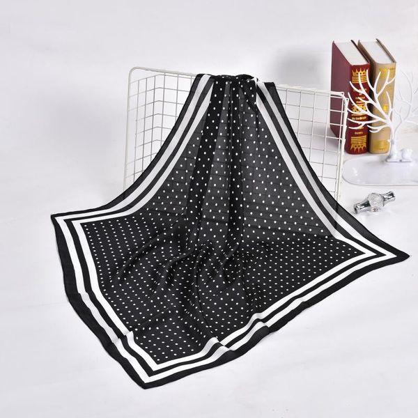 

small kerchief dot print hair scarf for women fashion silk satin bag scarfs female 70*70cm cute headband neck scaves for ladies, Blue;gray