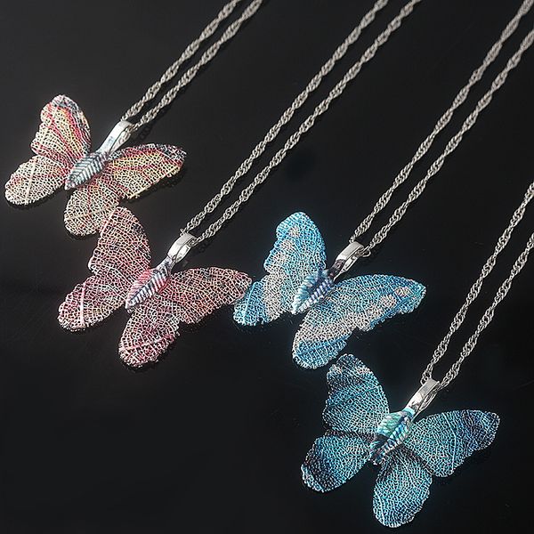 

anime butterfly necklace women fashion clavicle chain korean blue pink dream butterfly pendant necklace multicolorful jewelry, Silver