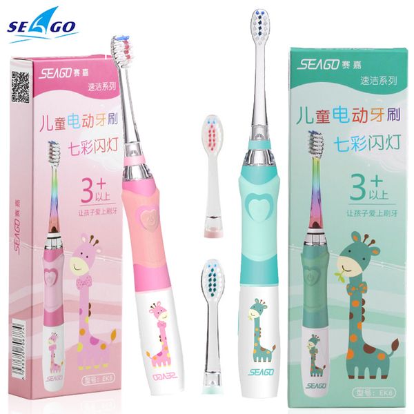 

Seago Children Electric Toothbrush Sonic Vibration LED Light 3 Replaceable Brush Heads Soft Bristle Electric Toothbrush 4 Mode