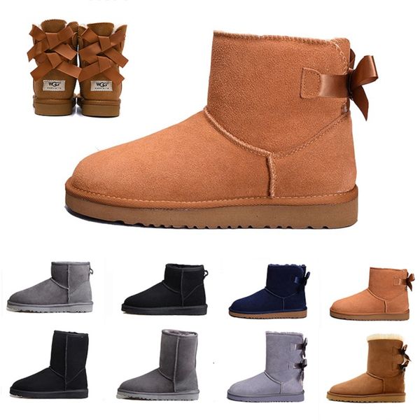 

khaki black wgg blue women ankle boots classic chestnut bailey bowknot leather winter snow ankle womens half knee australian boots 36-41