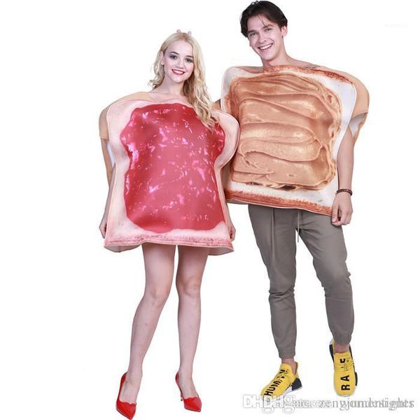 

jam bread cartoon style festival designer couple clothing womens mens winter party casual apparel mascot costumes halloween, Red;yellow