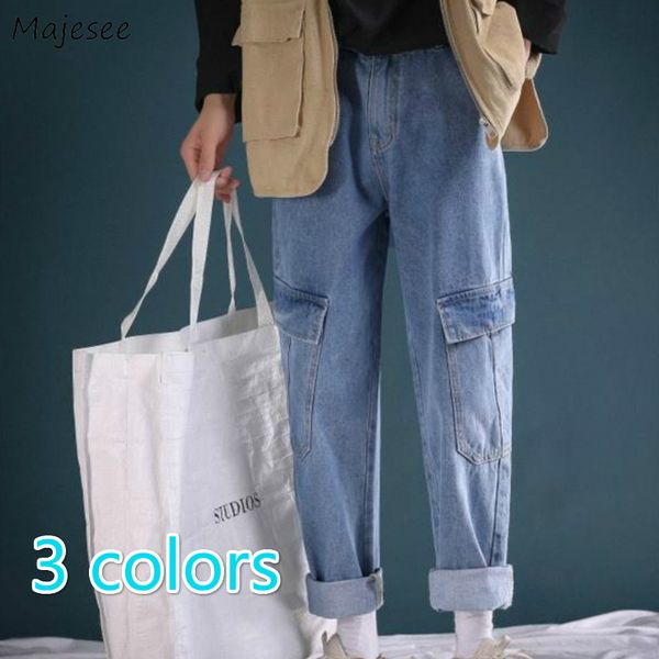 

men jeans solid loose ankle-length denim pockets chic simple cargo trousers stylish leisure all-match mens ins teens ulzzang new, Blue