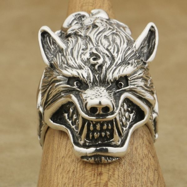 

personality 316l stainless steel wolf rings huge heavy mens biker ring vintage amulet jewelry rings for men size 7-14, Silver