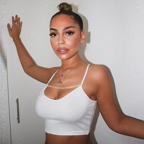 

camis with chain womens clothing womens camis u neck backless crop fashion natural color, White