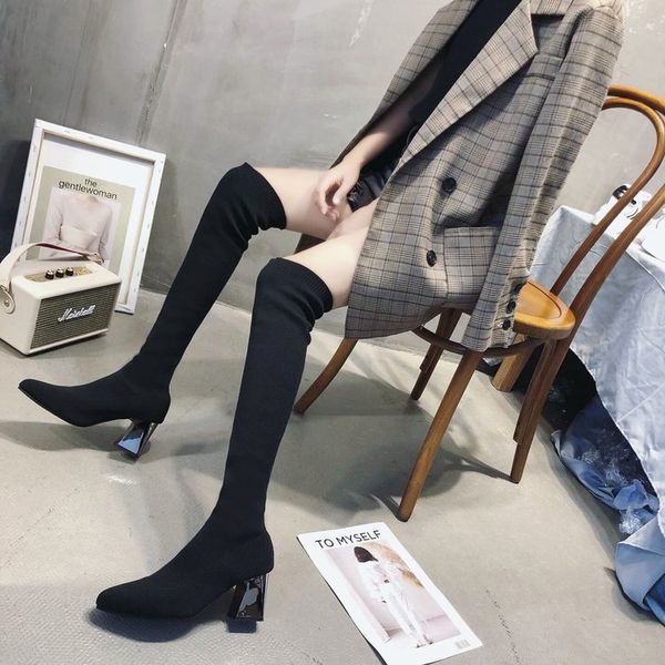 

pointy boot lady boots shoes thigh high heels high boots-women winter footwear pointe ladies over-the-knee, Black