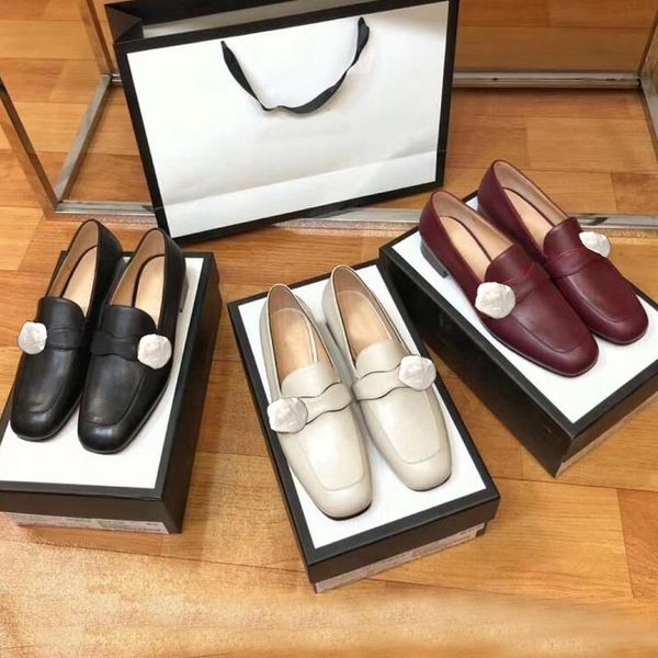 

designer classic lady flat soled casual shoes metal buckle luxury women dress shoes 100% leather ladies lazy boat shoes large size 35-41-42, Black