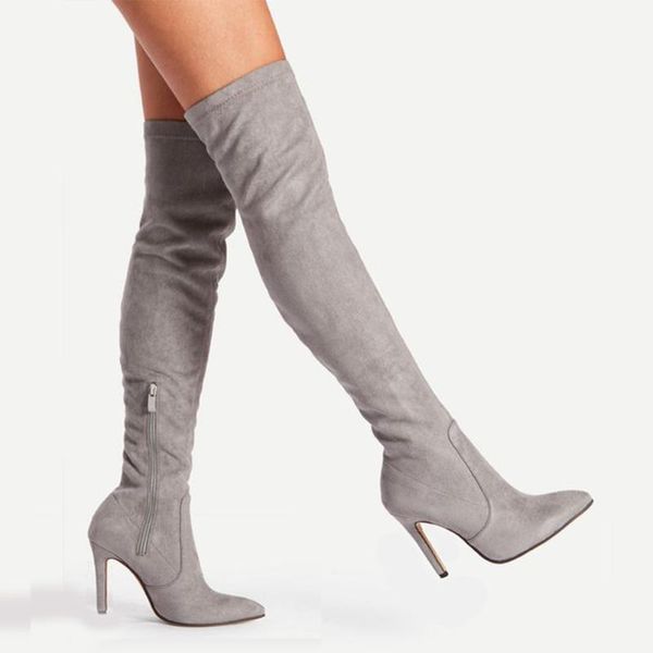 

бренд doratasia новых ботинок женщин женщина сапоги большого размером 33-46 осени над ботинками колен тонкой высоких каблуков обувь сексуаль, Black