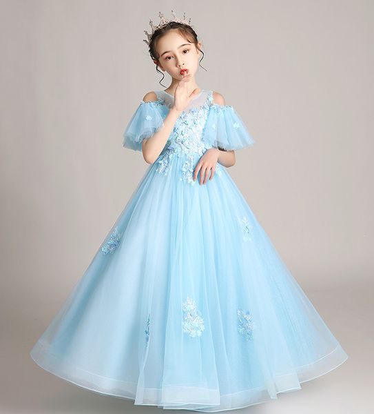

pretty blue tulle jewel applique flower girls' dresses girl' brithday dresses girls' formal dress holiday dresses custom sz, White;red