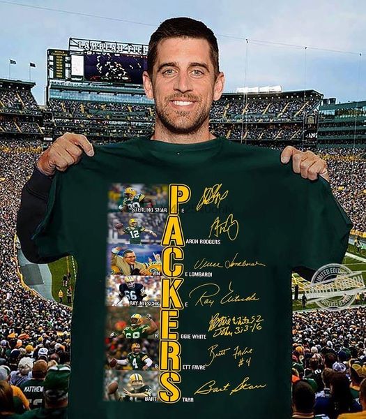 

football team charcater sterling sharpe aaron rodgers signature shirt size s-5xl