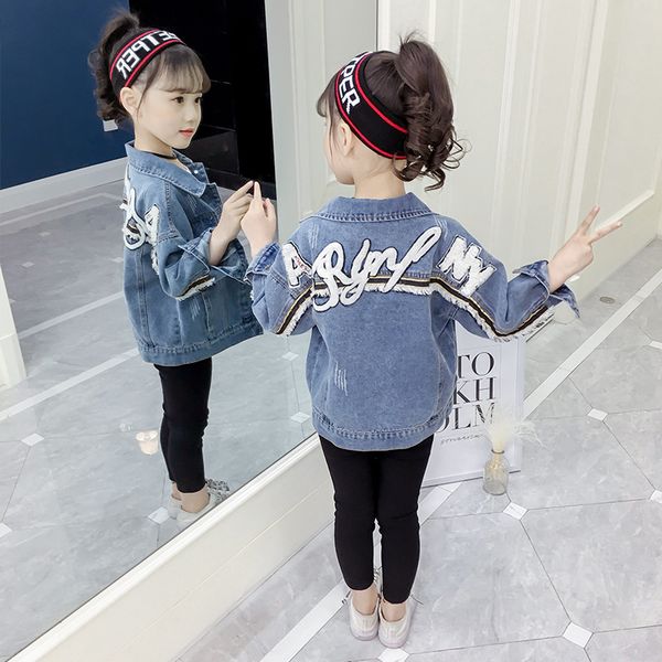 

denim jacket for girls coats embroidery letters children cardigan autumn baby girls clothes outerwear jean jackets & coats 10 12, Blue;gray