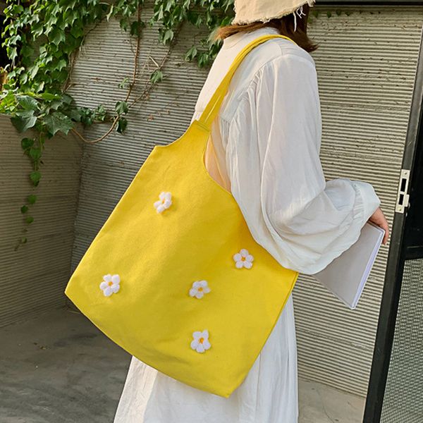 

japanese cute girl's tote large-capacity shoulder bag college wind flower decorative canvas bags casual shopping #25