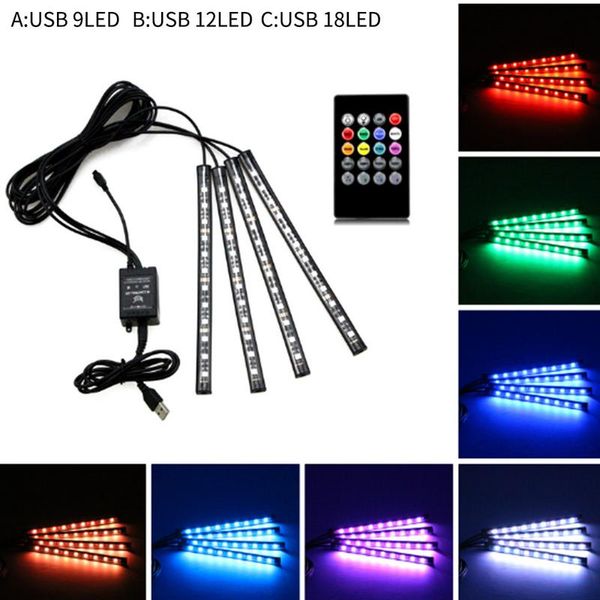 

5v car rgb led strip 4x9pcs smd leds car interior decorative atmosphere strip auto pathway floor light accessories