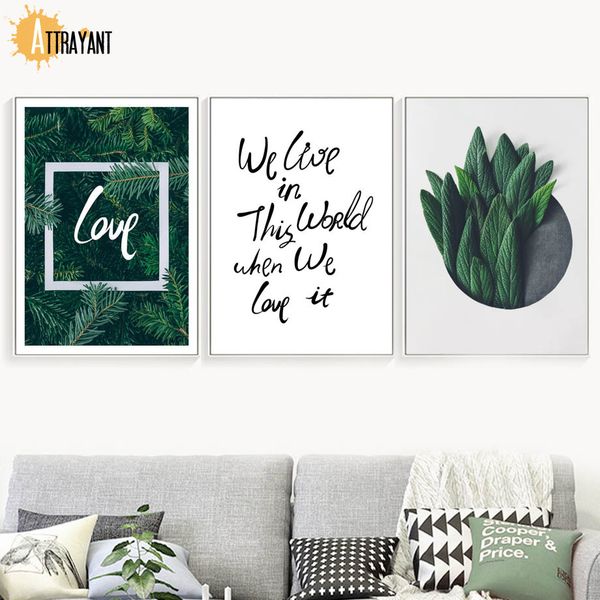 

cypress leaf tropical plant creative love wall art canvas painting nordic posters and prints wall pictures for living room decor
