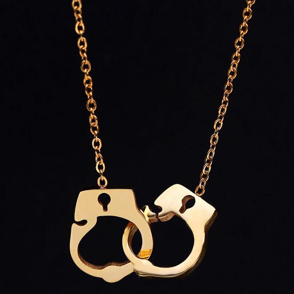 

promotion punk double handcuffs girl pendant necklaces stainless steel rose gold color girl jewelry choker 2020, Silver