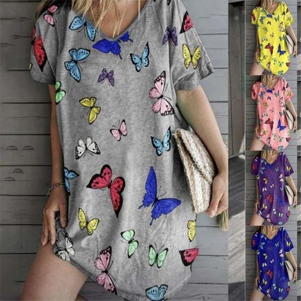 

print womens casual dresses v neck loose home comfortable womens designer mini dresses short sleeve straight summer dresses butterfly, Black;gray