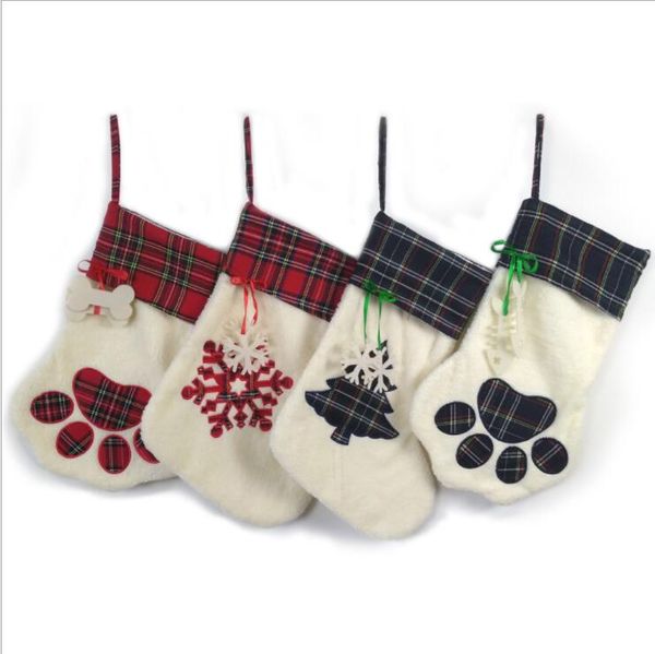 

christmas socks christmas pet dog plaid paw stocking snowflake printting hanging pendant fireplace xmas tree christmas decoration lsk1059, Pink;yellow