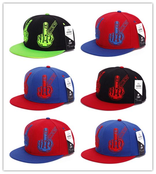 

han edition spring hip-hop hat shading three-dimensional embroidery middle finger gestures flat hat character hats for men and women, Blue;gray