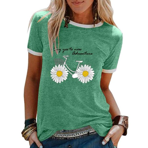 

футболка женская дамы лето хризантема велосипед печататься с короткими рукавами рубашки вокруг шеи вскользь первое место, White