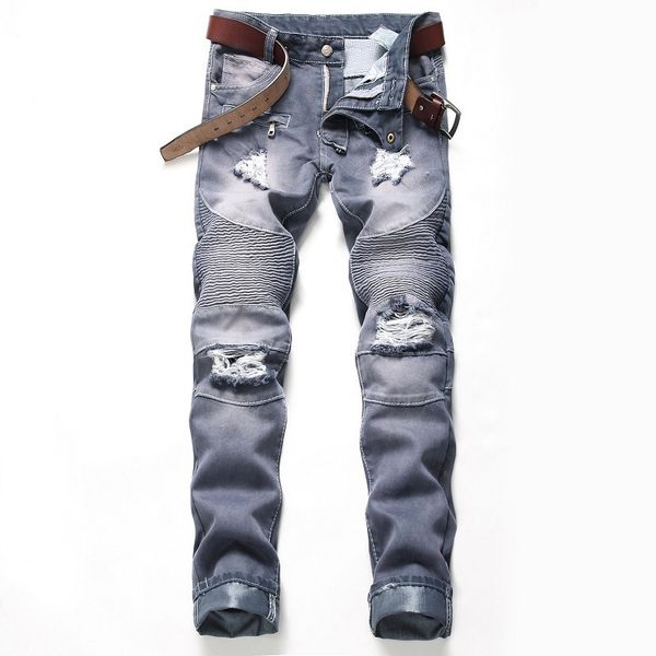 

size 42 jeans men waist skinny jeans 2020 stretch ripped pants mens, Blue