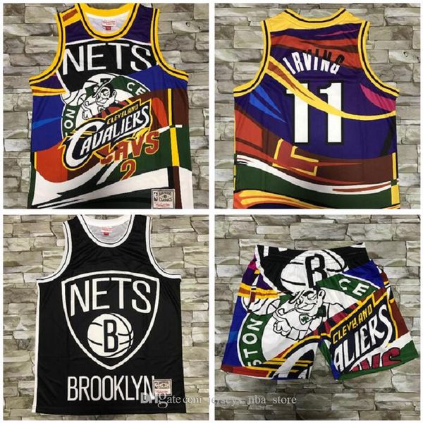 

2020 men basketball new brooklyn nets 11 irving mitchell&ness european dyed retro jersey and pant 07, Black;red