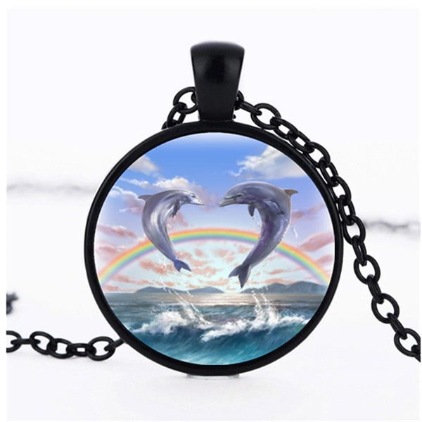 

dolphin animal p cabochon glass chain necklace,charm creative women pendants fashion jewelry accessory,friend gifts, Silver