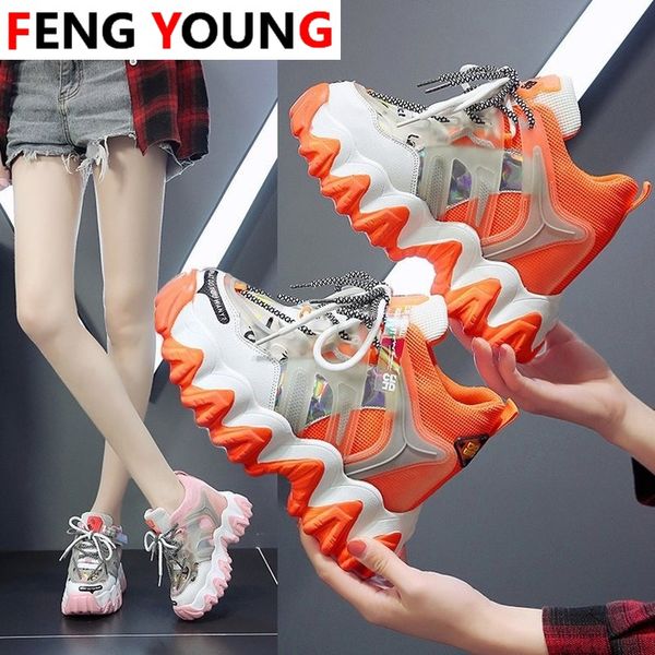 

2020 women chunky sneakers platform designers height increasing casual shoes fashion woman lace up mesh old dad shoes, Black
