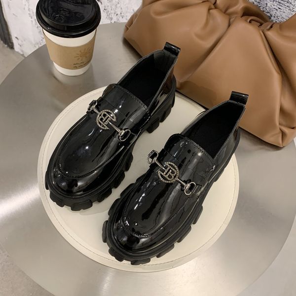 

small leather shoes women's spring 2020 new korean version of the british style retro platform loafers casual all-match single shoes, Black
