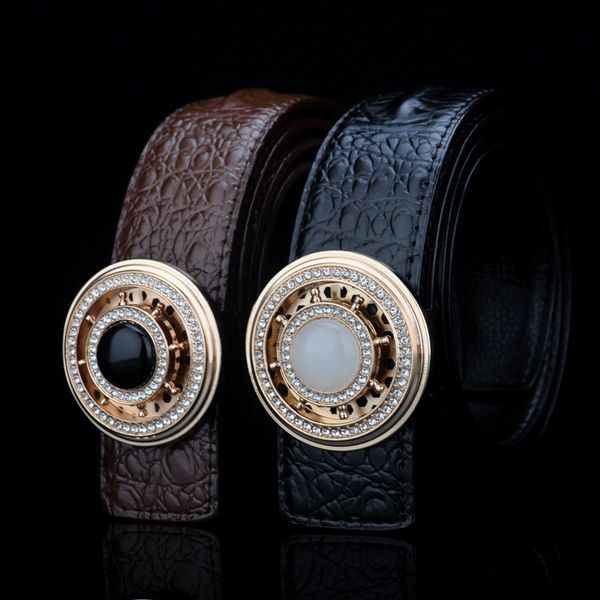 

designer belts for men's 2020 luxury agate gem automatic buckle belt crocodile genuine leather kemer for jeans male riem cinto, Black;brown