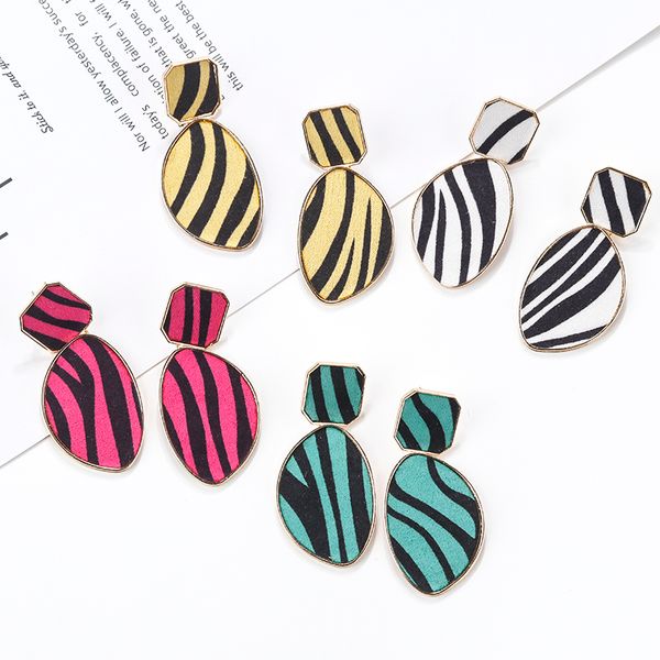 

aensoa 4 colors zebra print cotton drop earrings boho geometic big hanging pendant earring 2020 women party statement jewelry, Silver
