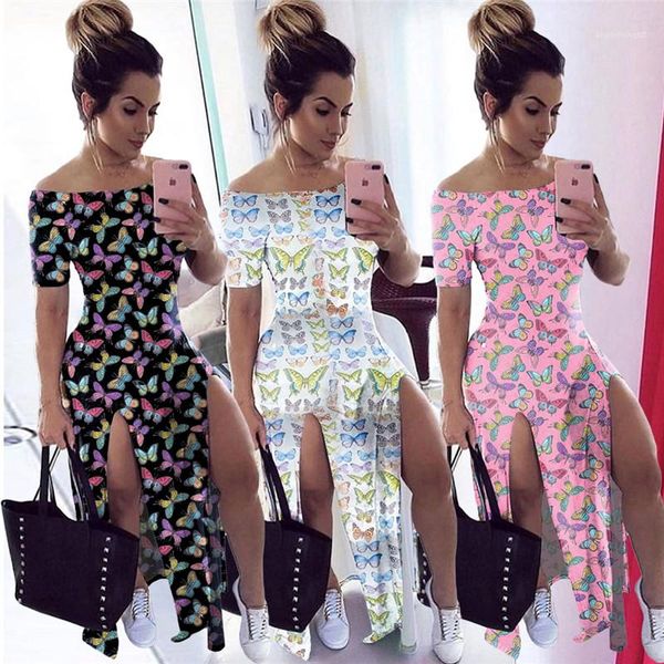 

printed slash neck pencil dress casual female clothing dropshipping fashion summer womens designer dress split butterfly, Black;gray