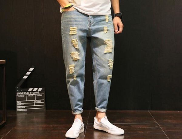 

28-42 2020 spring /autumn male new fashion harlan hole loose jeans and feet leisure pants of beggars, Blue