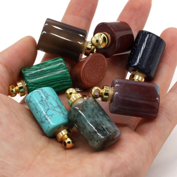 

natural stone oblate cylinder shape charm pendant perfume bottle for women gifts or jewelry making diy necklace accessories, Bronze;silver