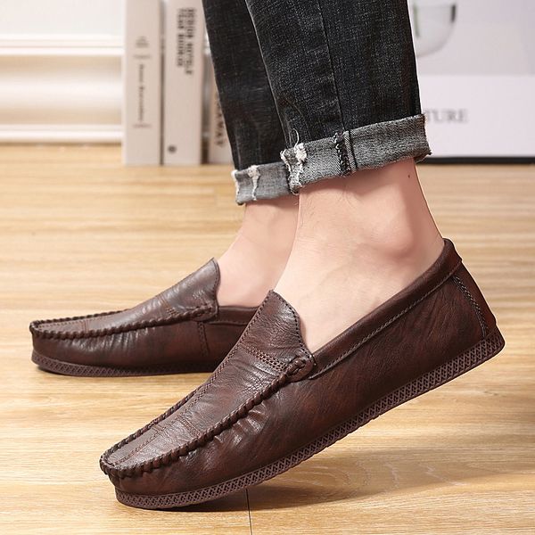 

2020 fashion leather shoes men loafers mens shoes slip on flats moccasins man's shoe casual autumn boat driving lofer moccasin, Black