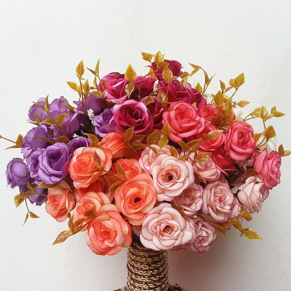 

1 bouquet silk rose artificial flower wedding home furnishings diy wreath sheets handicrafts simulation fake flowers