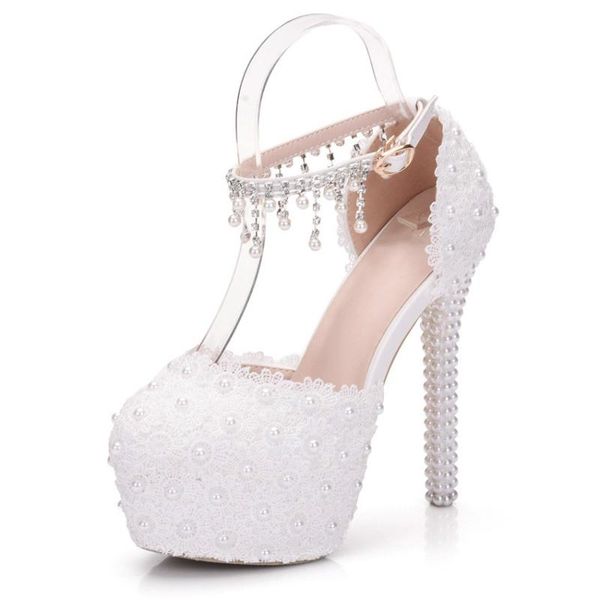 

women white flower beads platform shoes womens 14cm high heels sandals tassel lace wedding shoes bride auto show diamond, Black