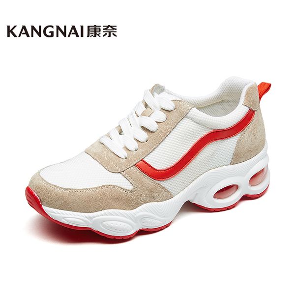 

kangnai womens chunky sneakers jogging sports shoes lacing female breathable casual shoes damping, Black