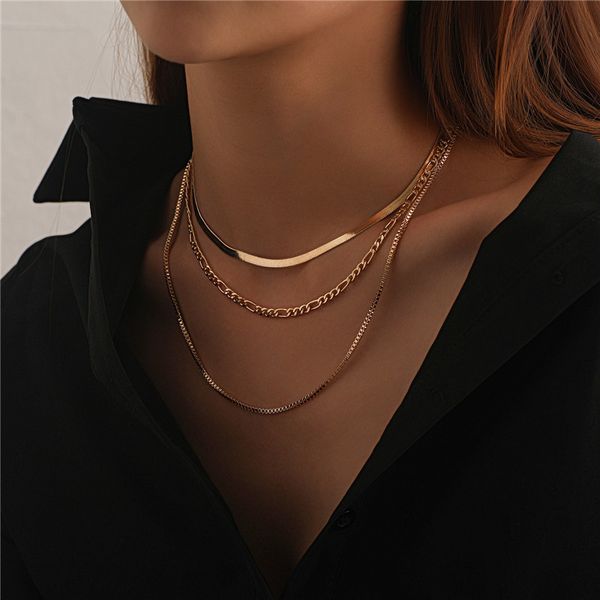 

punk multi layered flat blade snake link chain choker necklace simple gold color collar necklaces for women jewelry, Silver