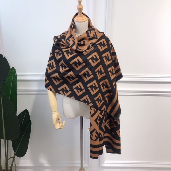 

scarves 2019 new printed double f letter women's autumn and winter cashmere warm shawl long thickened scarf, Blue;gray