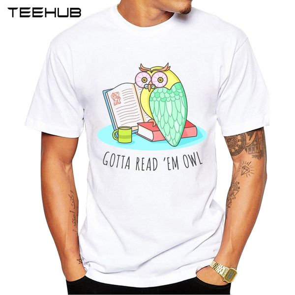 

teehub new летняя мода симпатичные чтения сова printed t-shirt с коротким рукавом популярные дизайн tops новизна тенниску
