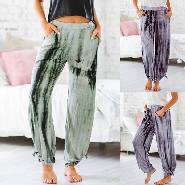 

waist women long trousers women tie dyed lantern pants casual loose wide leg comfortable pants elastic, Black;white