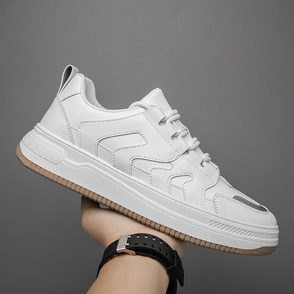 

2020 autumn new men casual shoes soft pu leather flat shoes lace-up sneakers men breathable male fashion tenis masculino, Black