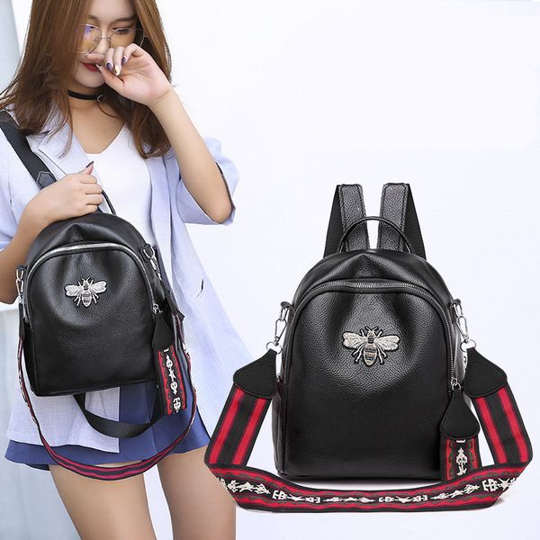 

leather luggage tag2020 new style womens creative soft pu waterproof backpack korean version fashion womens bag embroidered wide shoulder st